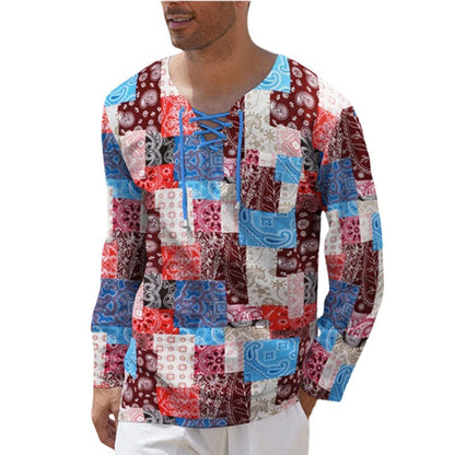Herren Langarmshirt Patchwork Trendig Berlin Style