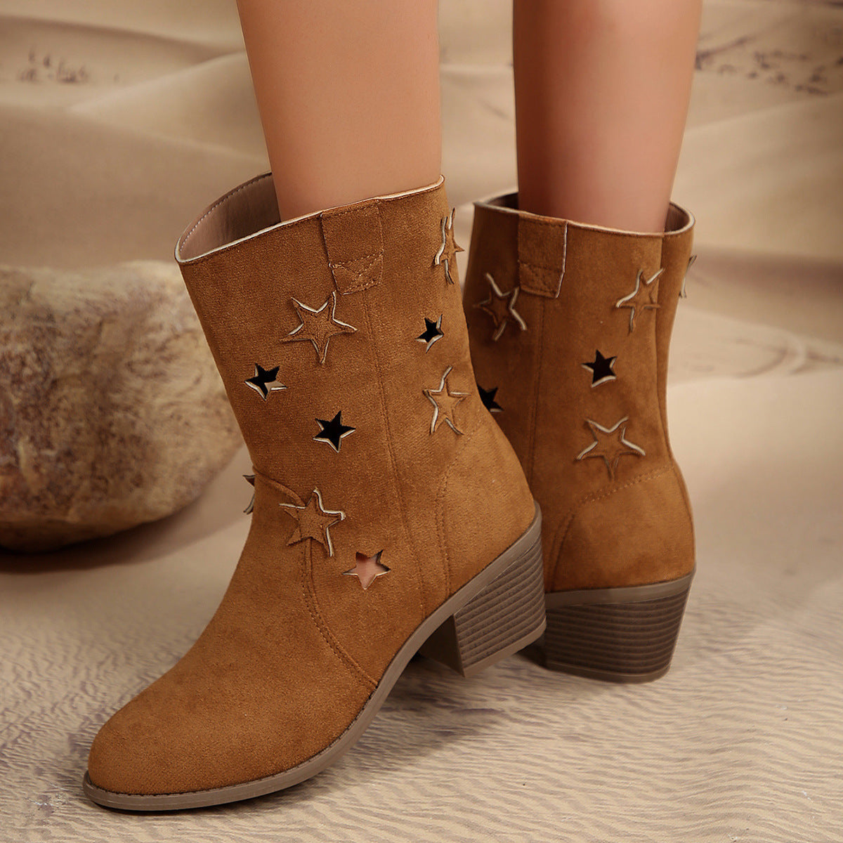 Damen Stiefeletten Sternenmuster Komfort Blockabsatz