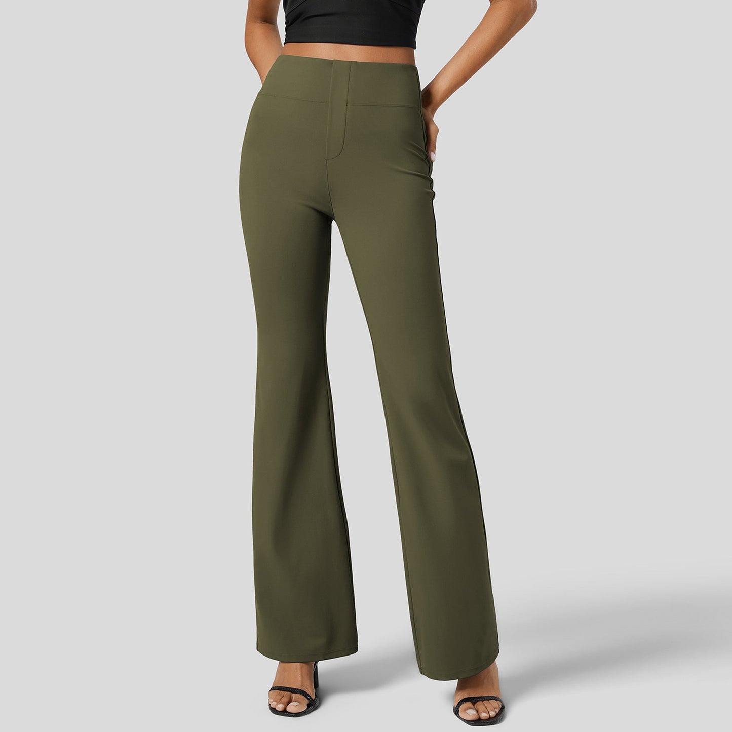 Damen Hohe Schlaghose Elastischer Bund Figurschmeichelnd Slim Fit