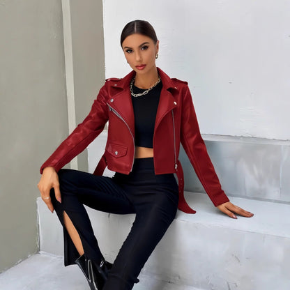 Lederjacke Damen Cropped Bikerstyle Schwarz