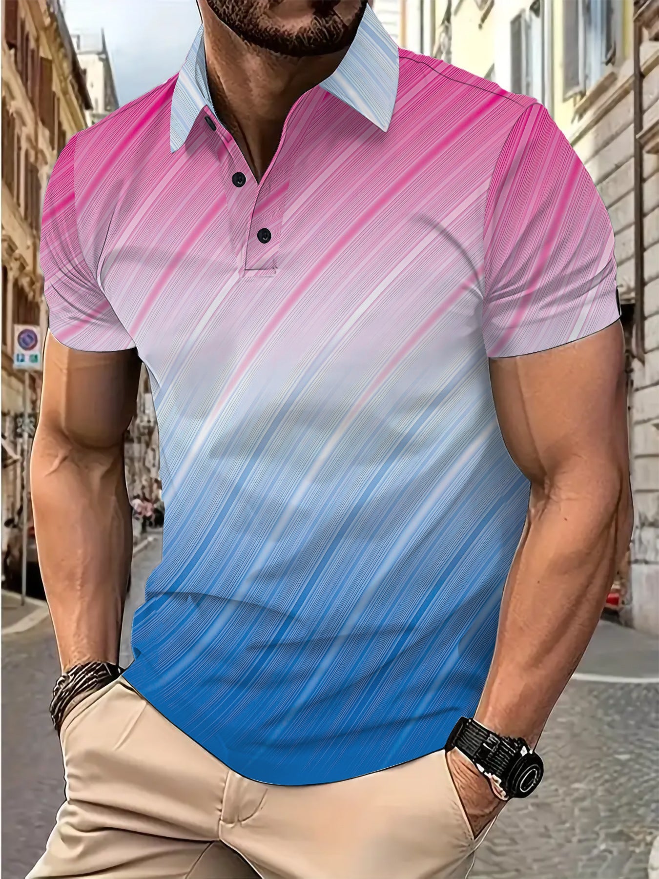 Herren Poloshirt Kurzarm Modern Farbverlauf Trendig
