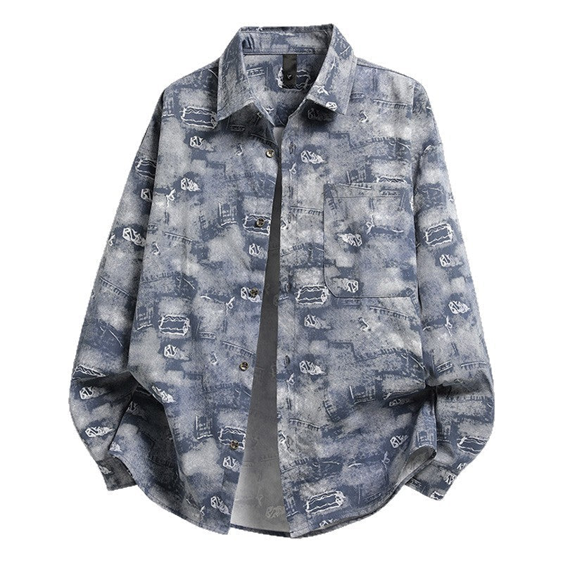 Herren Overshirt Jacke Graffiti Muster Trendy Casual