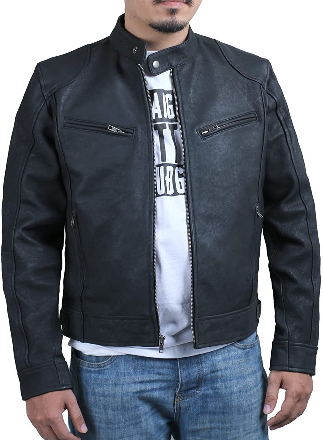 Lederjacke Herren Bikerstyle mit Reißverschluss