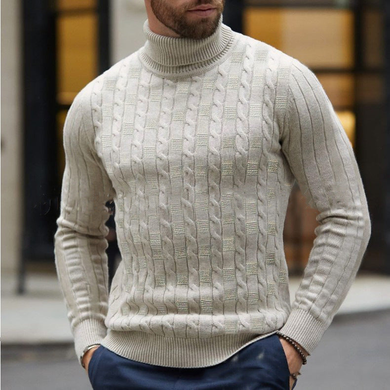 Herren Strickpullover Rollkragen Struktur Muster Modern