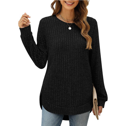 Damen Pullover Bequem Rundhals mit Schlitzen
