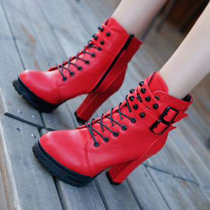 Damen Stiefeletten Robust mit Riemen und Profilsohle Winter