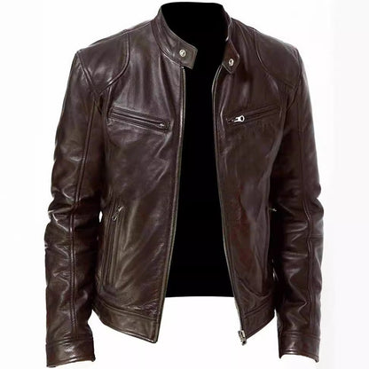 Herren Leder Motorradjacke Lässig Schwarz Modern