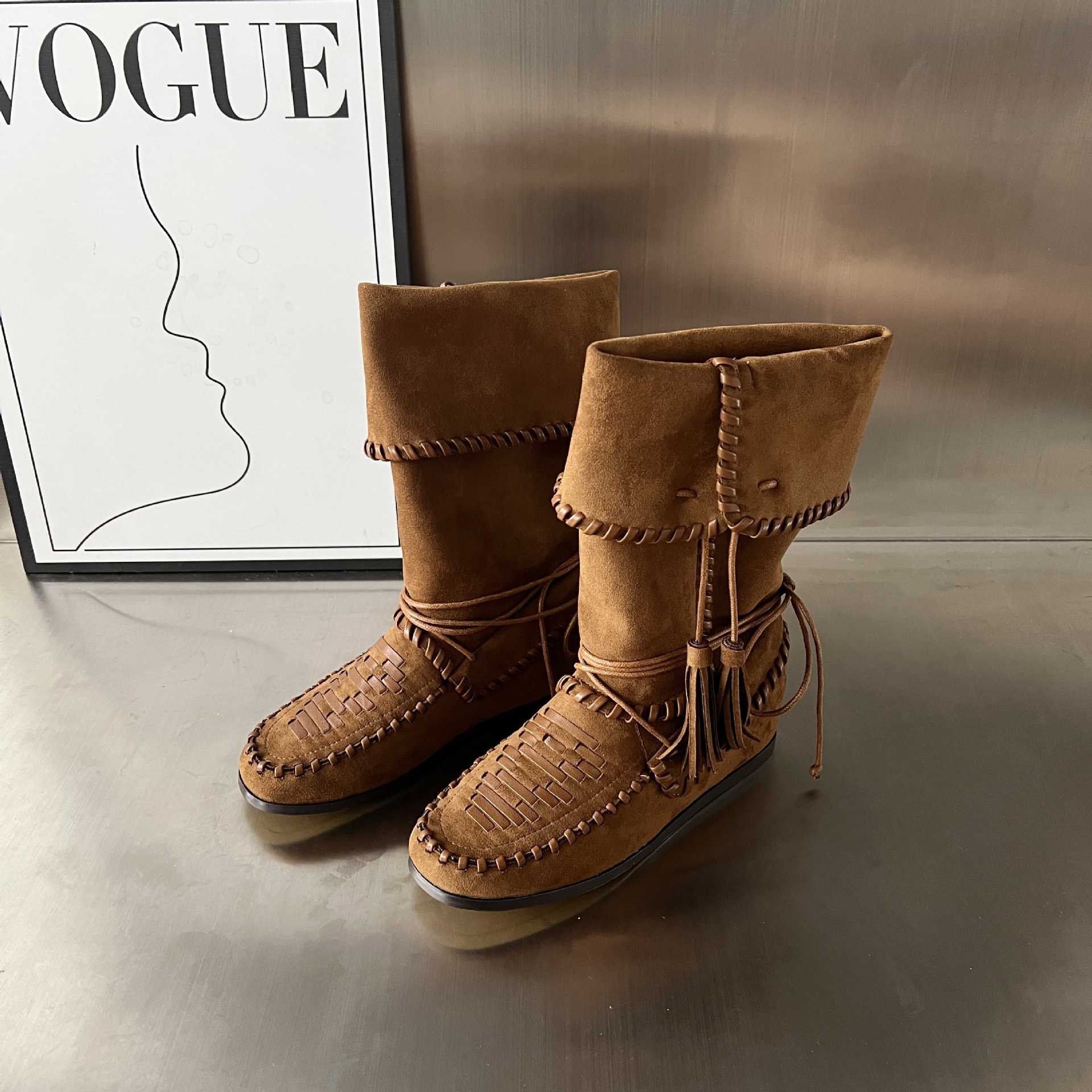 Damen Stiefel Mokassins mit Flechtdesign Schwarz - BerlinGlamour
