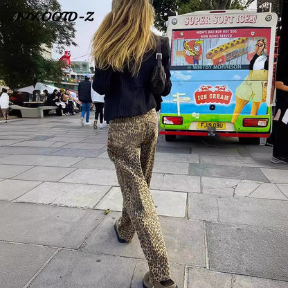 Leopardenmuster Hose Damen Weite Stretch