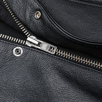 Lederweste Herren Modern mit Taschen Stehkragen Schwarz