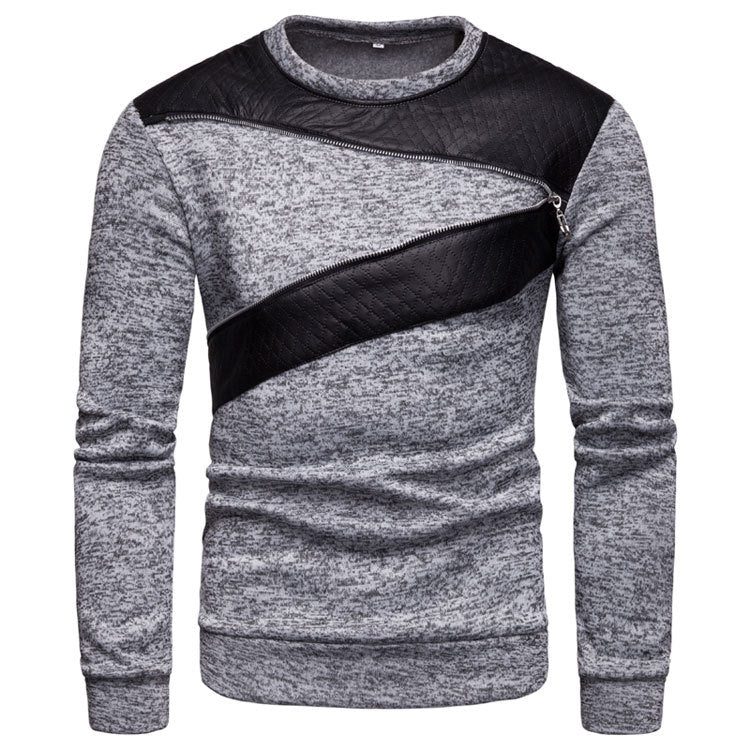 Herren Sweatpullover Leder Einsatz Modern Stylisch
