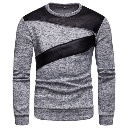 Herren Sweatpullover Leder Einsatz Modern Stylisch