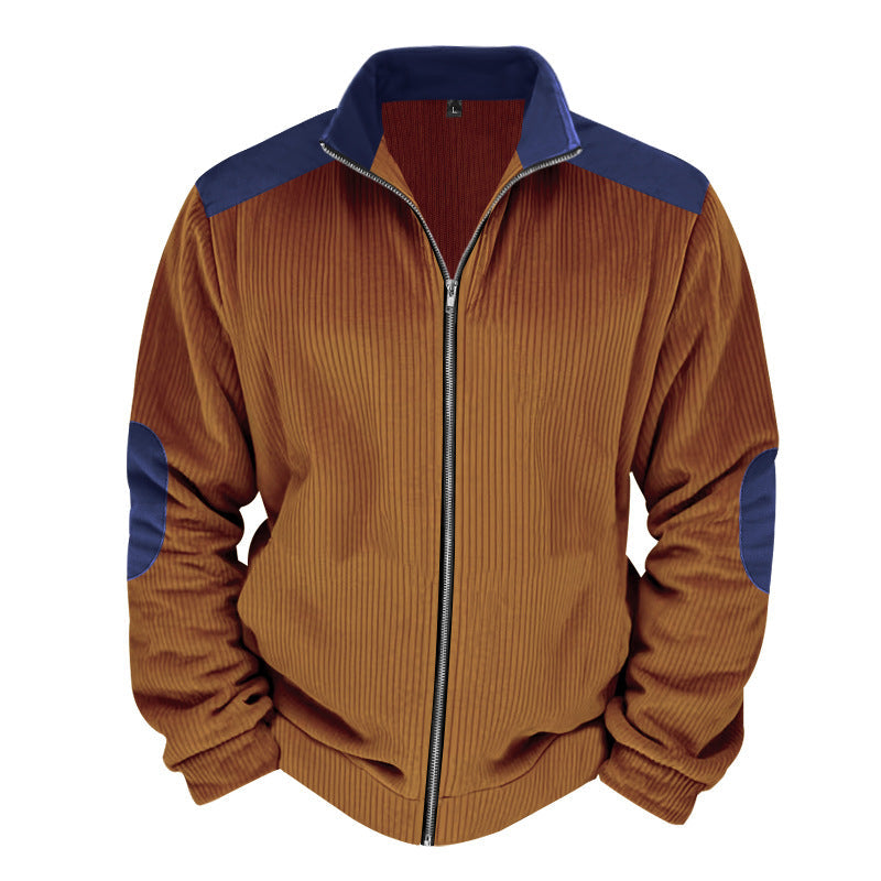 Herren Sportjacke Rippenstruktur Kontrastärmel Modern
