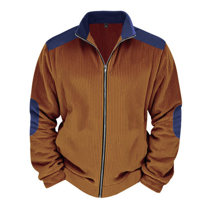 Herren Sportjacke Rippenstruktur Kontrastärmel Modern