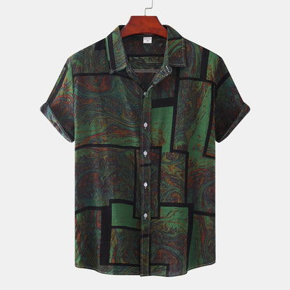 Herren Kurzarmhemd Modern Marmor-Design Slim Fit