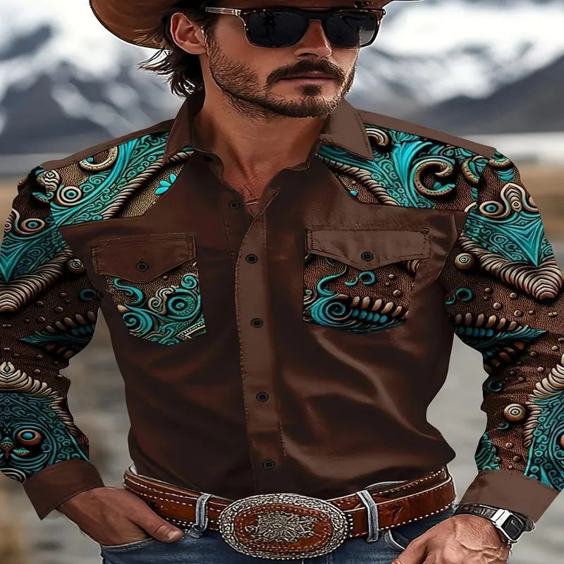 Herren Westernhemd Modern Cowboyshemd Grau