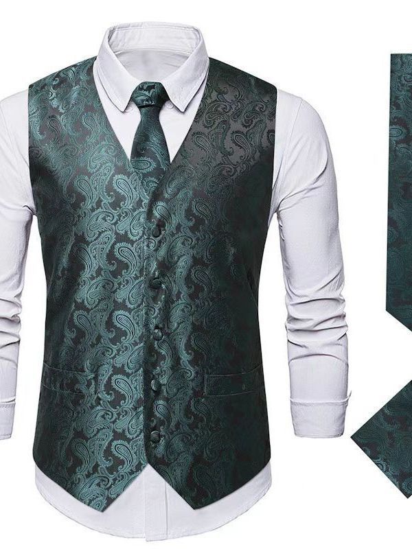 Herren Anzugset Weste SlimFit mit Krawatte und Einstecktuch Modern