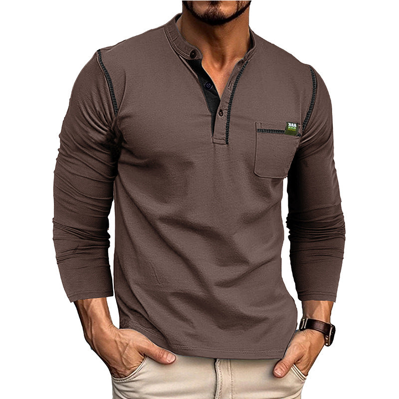 Herren Henley-Shirt Langarm mit Brusttasche Modern