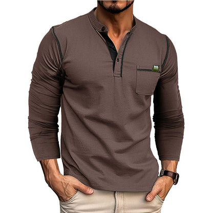Herren Henley-Shirt Langarm mit Brusttasche Modern