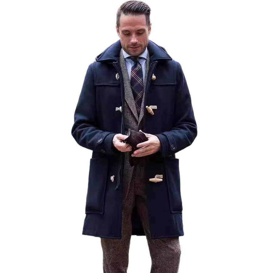 Herren Dufflecoat aus Wolle Elegant Schwarz