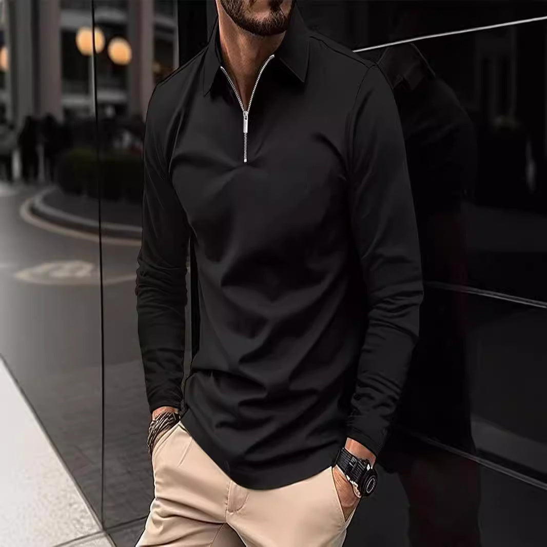 Herren Langarmshirt Modern Reißverschluss Kragen