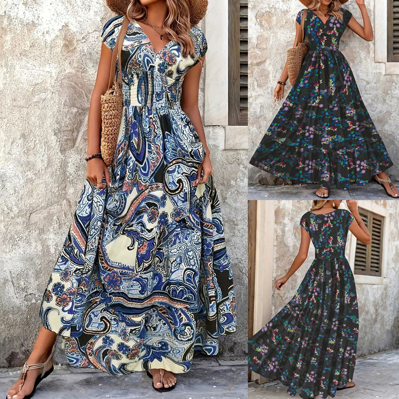 Damen Maxikleid mit Blumenmuster und schmeichelndem Schnitt - BerlinGlamour