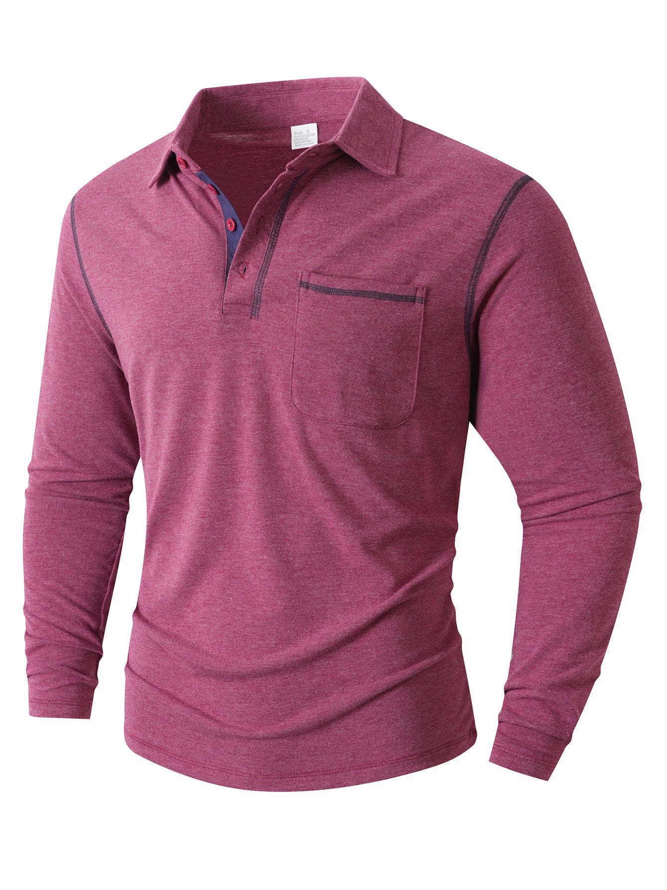 Herren Polohemd Langarm Modern mit Brusttasche und Kontraststreifen