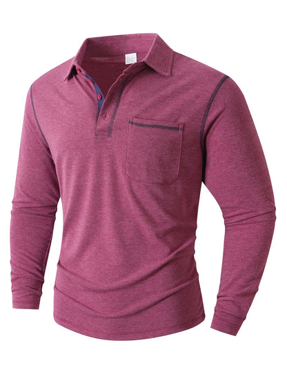 Herren Polohemd Langarm Modern mit Brusttasche und Kontraststreifen