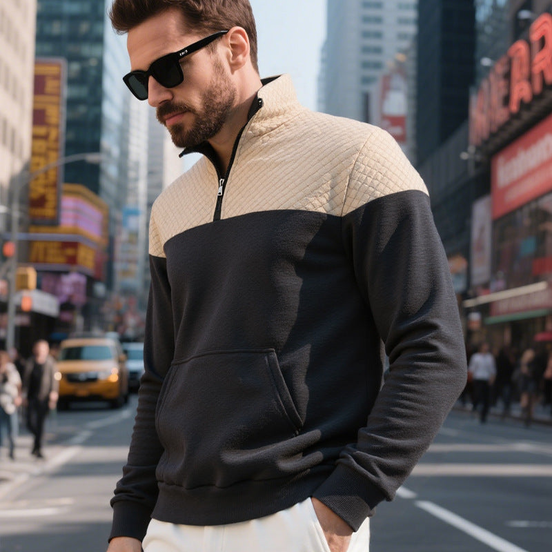 Herren Sweatshirt Modern mit 2 Taschen Hoher Kragen