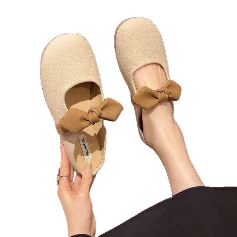 Damen Ballerinas Weiches Leder Schleifen Detail