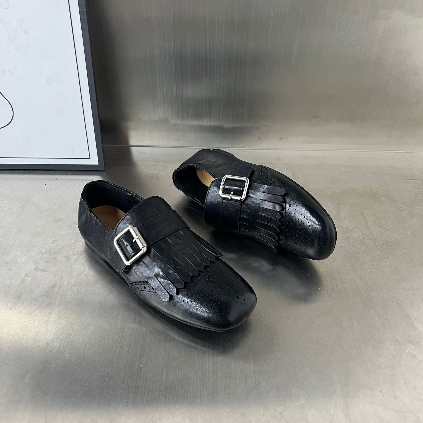 Damen Mokassins Elegante Fransen Design Schnalle Schuhe