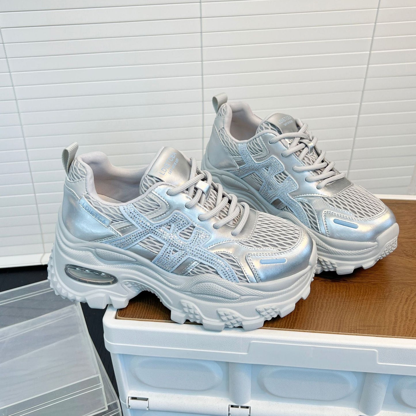 Damen Sneaker Sportlich Mesh Plattformsohle Trendy