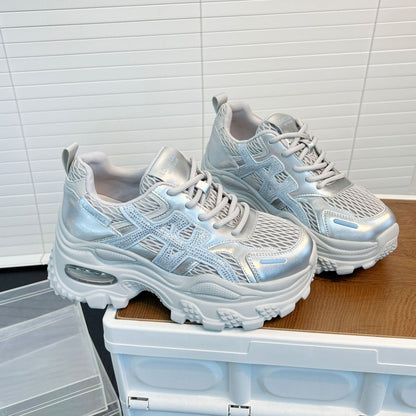 Damen Sneaker Sportlich Mesh Plattformsohle Trendy