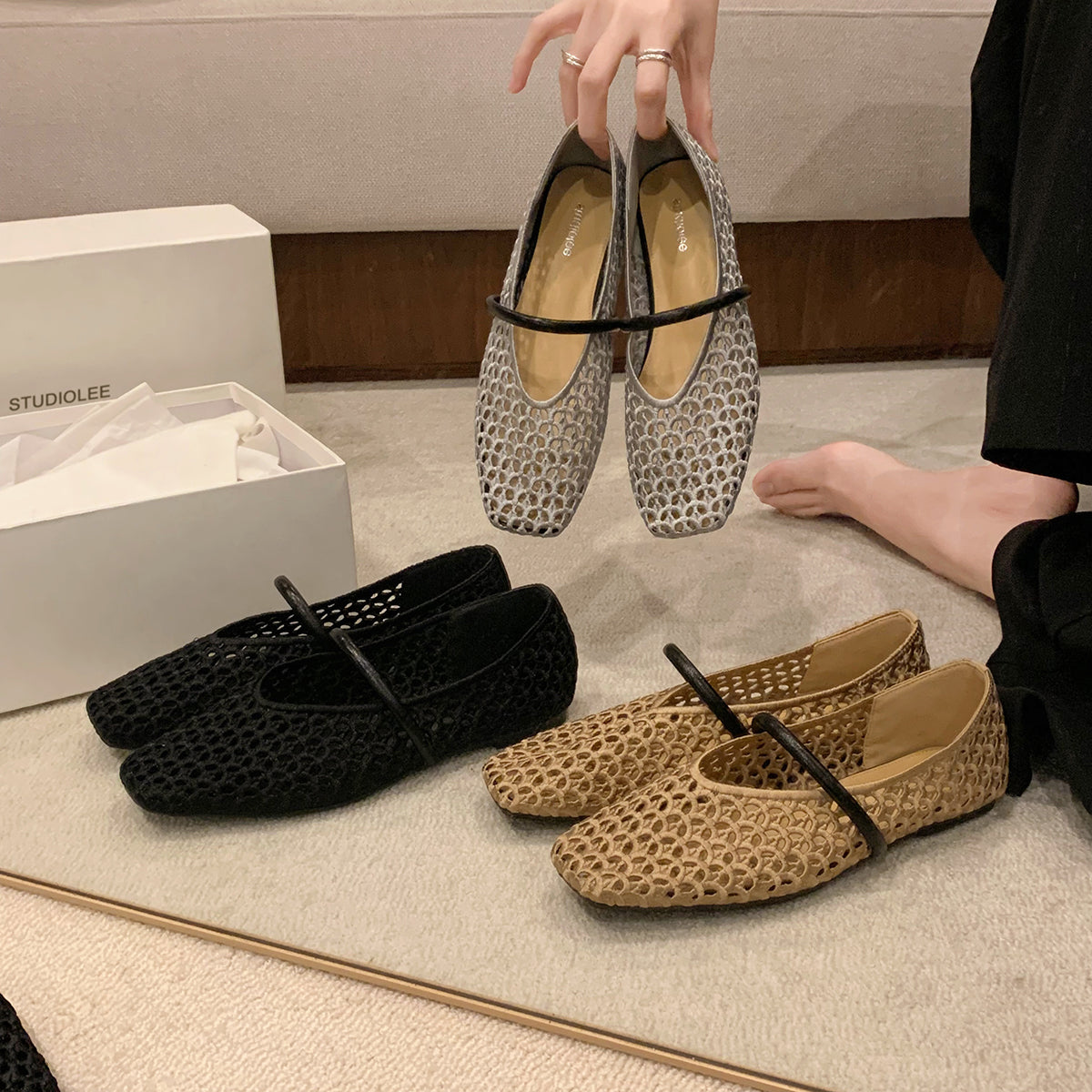 Damen Ballerinas Netzstruktur Elegantes Riemchen Schuhe - BerlinGlamour