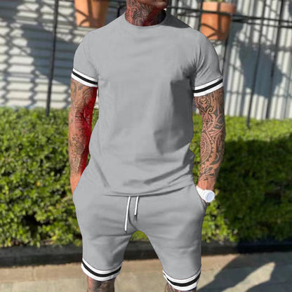 Herren Sportset Kurzarm Kontraststreifen Funktionsshirt