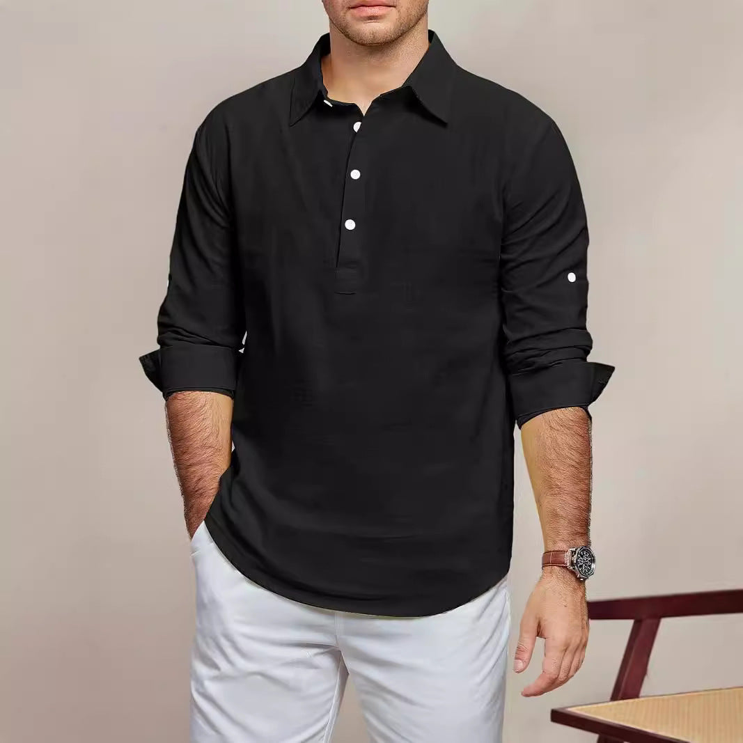 Herren Langarmhemd Modern mit Knöpfen und Feinstruktur - BerlinGlamour