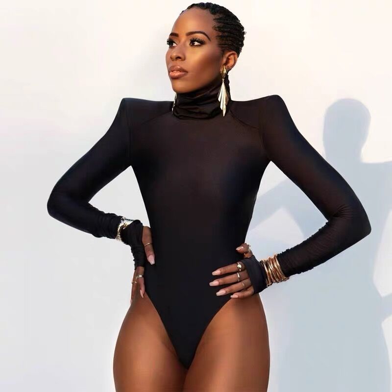 Damen Bodysuit Rollkragen Weich Stretch