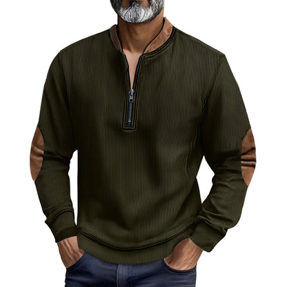 Herren Pullover Stehkragen Leder Einsätze Modern