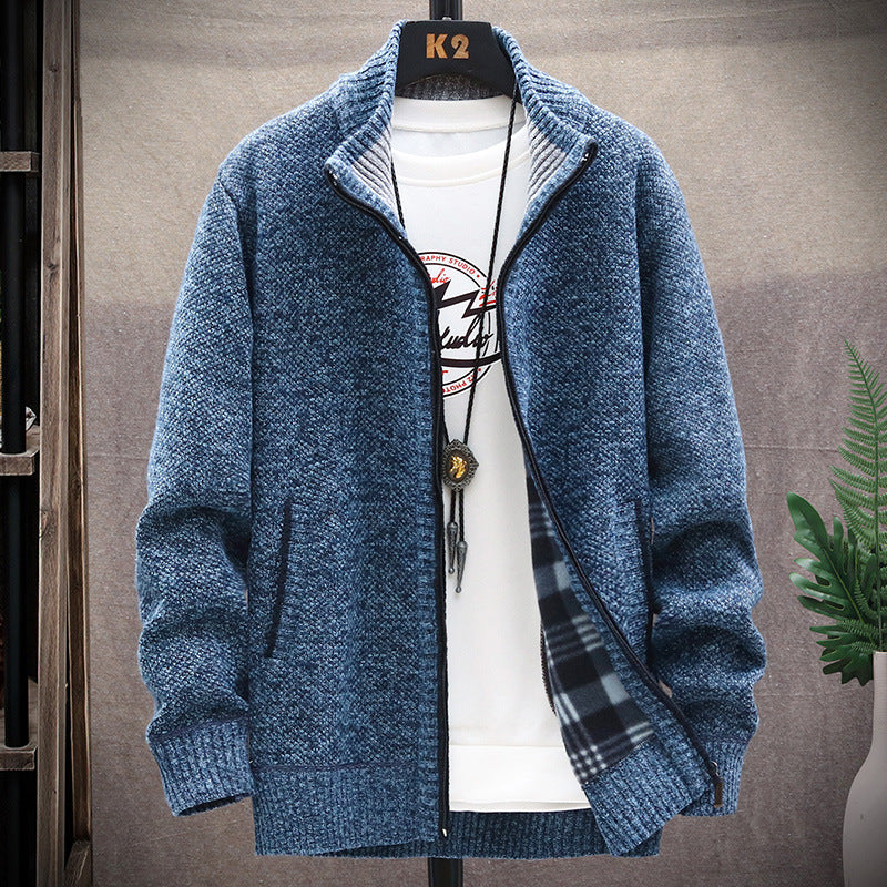 Herren Strickjacke Stehkragen Taschen Elegante Winterjacke