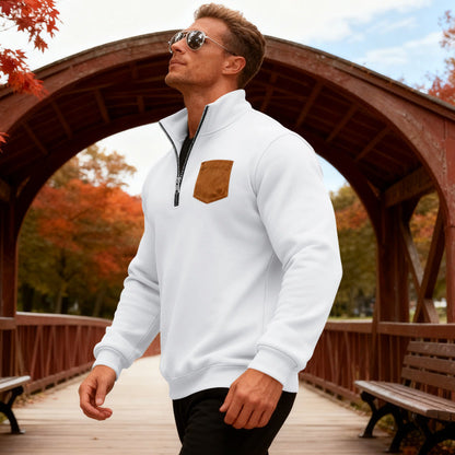 Herren Fleecepullover Mit Reißverschluss und Brusttasche Warm