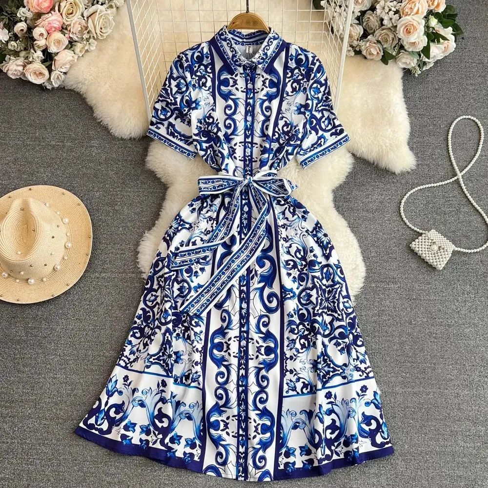 Damen Hemdkleid Blumenmuster Tailliert Modern