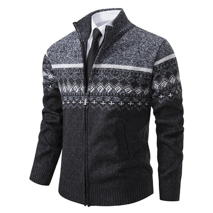 Herren Strickjacke Stehkragen Norweger Muster Warm