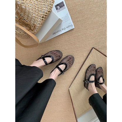 Damen Ballerinas Netz Optik Verstellbar Bequem