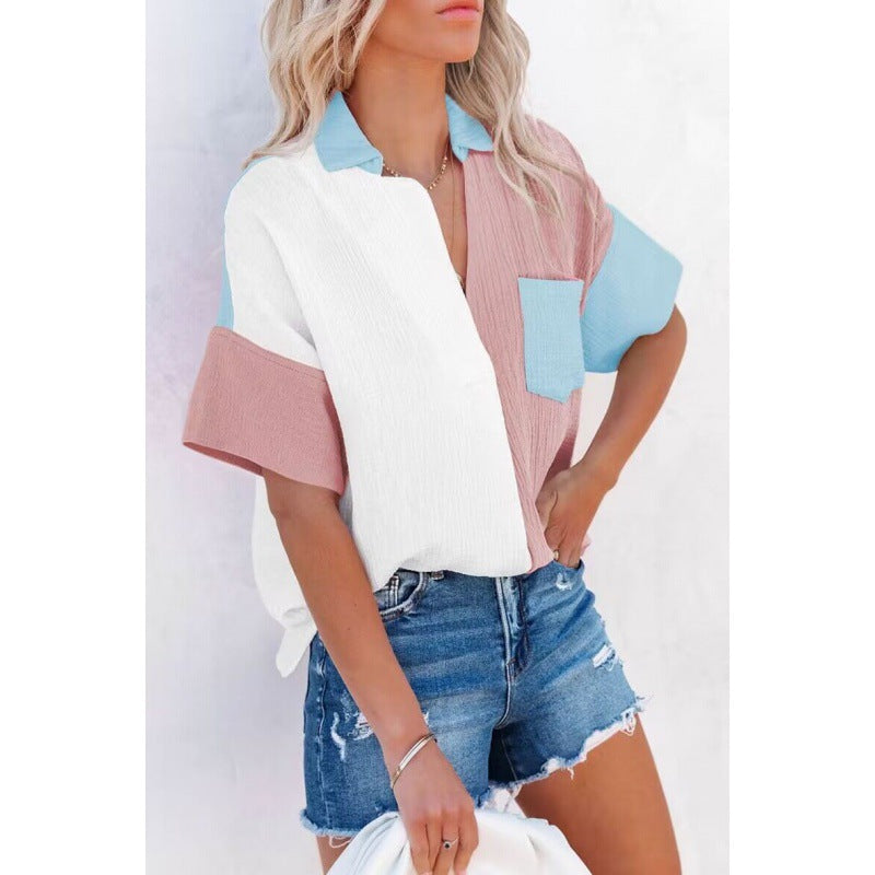 Damen Bluse Patchwork-Design Freizeit-Hemd