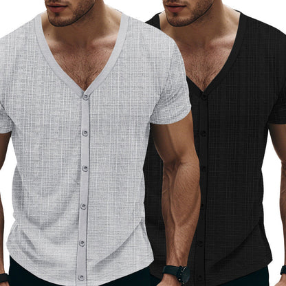 Herren Kurzarm Shirt Modern mit Knöpfen Strukturiert
