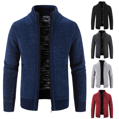 Herren Strickjacke Warm mit Kragen und Reißverschlusstaschen - BerlinGlamour