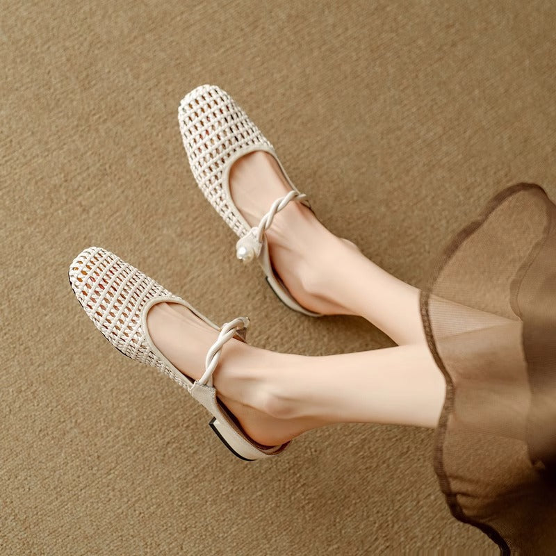 Ballerinas Damen Schuhe Netzdesign Elegantes Riemchen