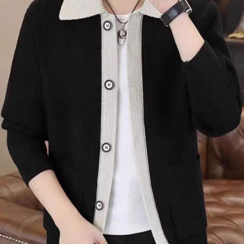 Herren Strickjacke Modern Button Up Design Schwarz
