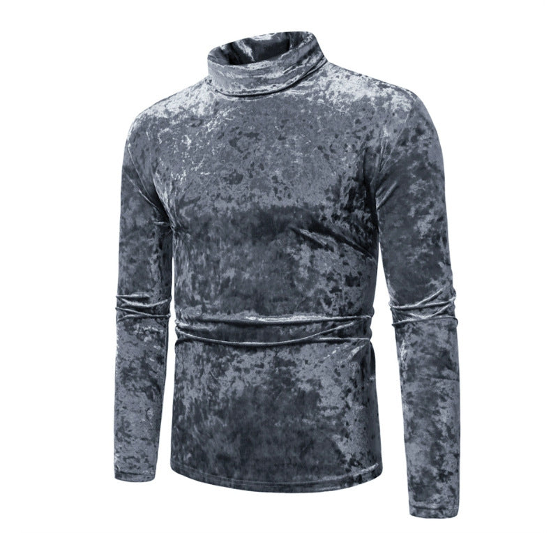 Herren Rollkragenpullover Samt Elegant Schwarz