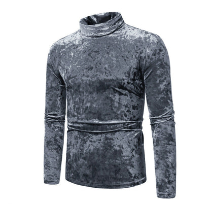 Herren Rollkragenpullover Samt Elegant Schwarz